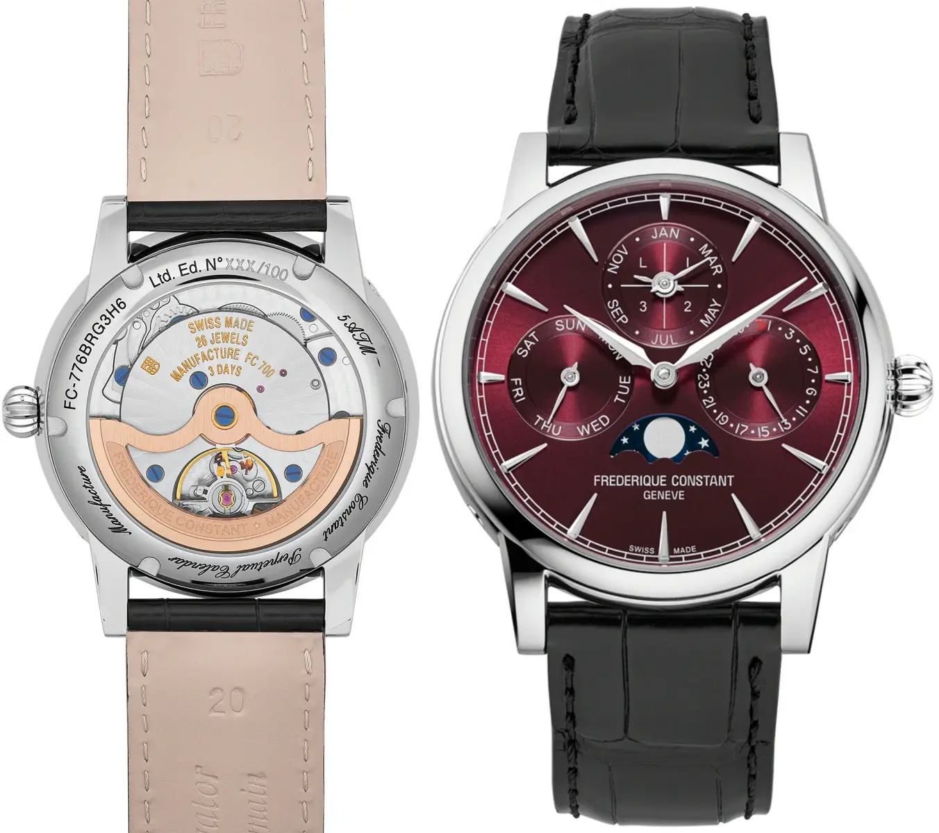 Frederique Constant Classic Perpetual Calendar z burgundową tarczą