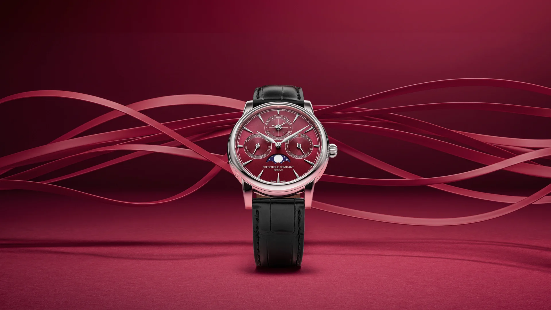 Frederique Constant Classic Perpetual Calendar z burgundową tarczą