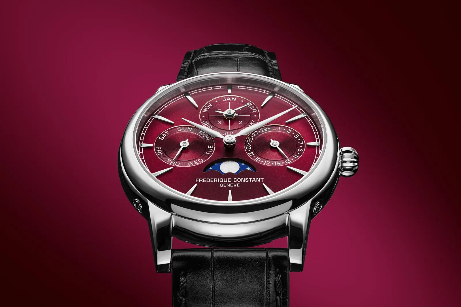 Frederique Constant Classic Perpetual Calendar z burgundową tarczą