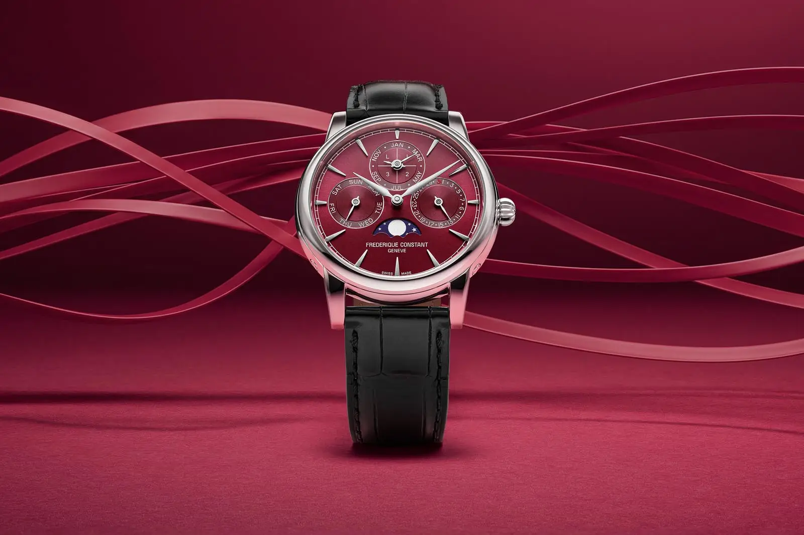 Frederique Constant Classic Perpetual Calendar z burgundową tarczą