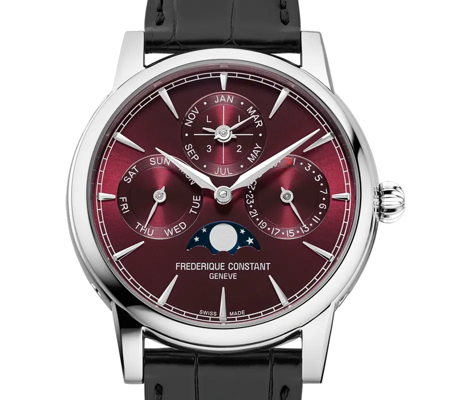 Frederique Constant Classic Perpetual Calendar z burgundową tarczą
