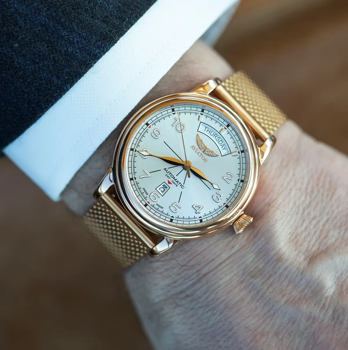 Aviator Swiss Made Douglas Day-Date 45