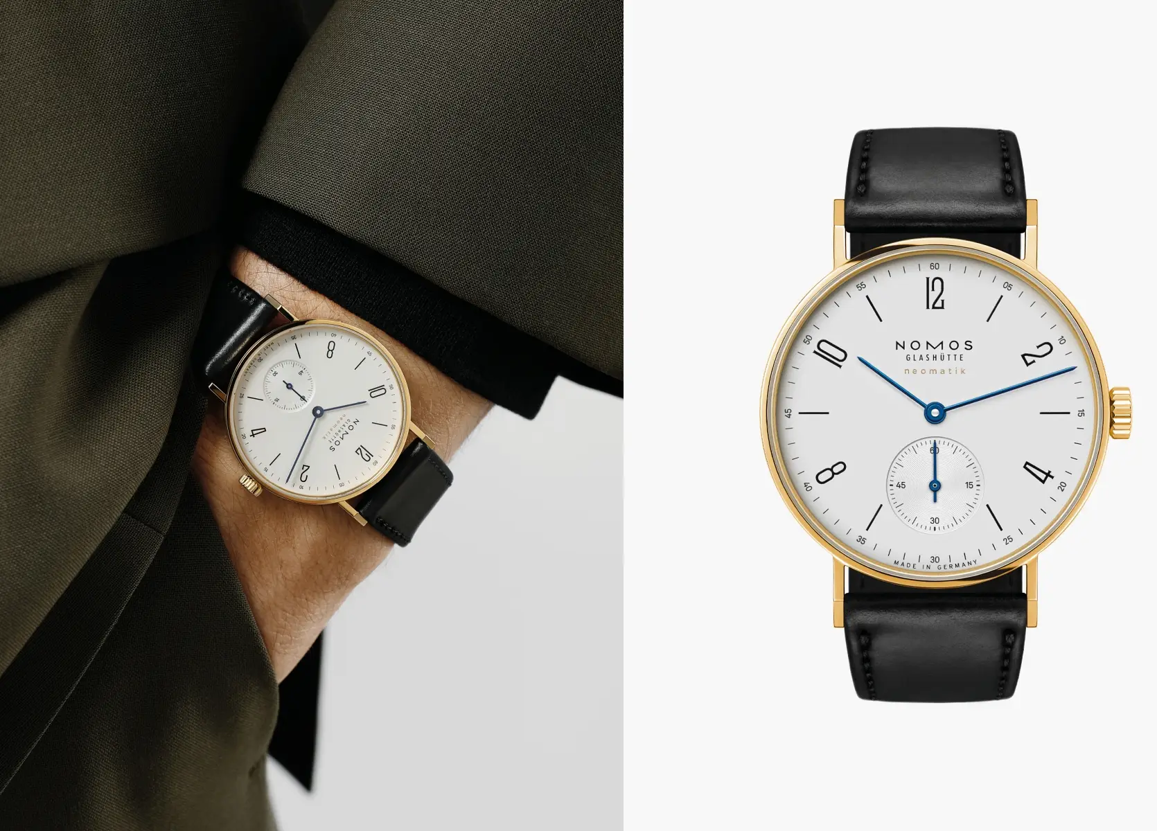 Nomos Ludwig gold i Tangente gold. Klasyczne zegarki mechaniczne z kopertami ze złota