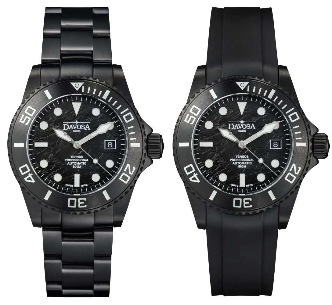 Davosa Ternos Professional Black Rock. Czarny „diver” z tarczą niczym zastygła lawa