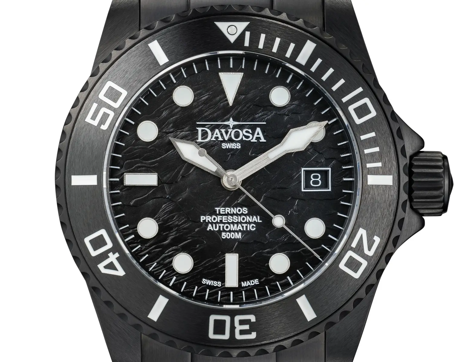 Davosa Ternos Professional Black Rock. Czarny „diver” z tarczą niczym zastygła lawa
