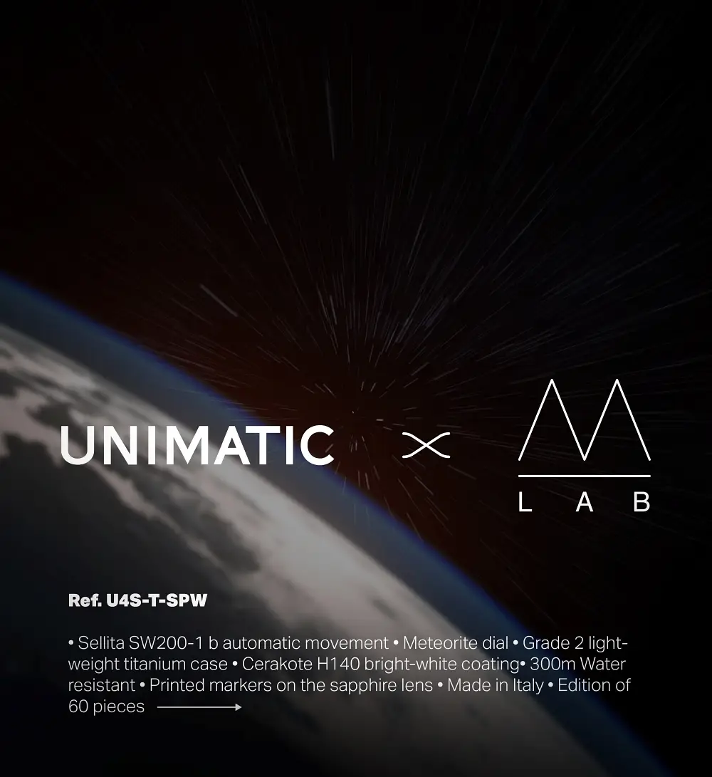 UNIMATIC x Massena LAB Modello Quattro U4S-T-SPW. Fragment kosmosu na nadgarstku