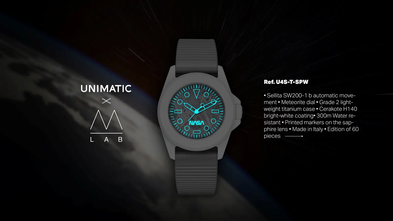 UNIMATIC x Massena LAB Modello Quattro U4S-T-SPW. Fragment kosmosu na nadgarstku