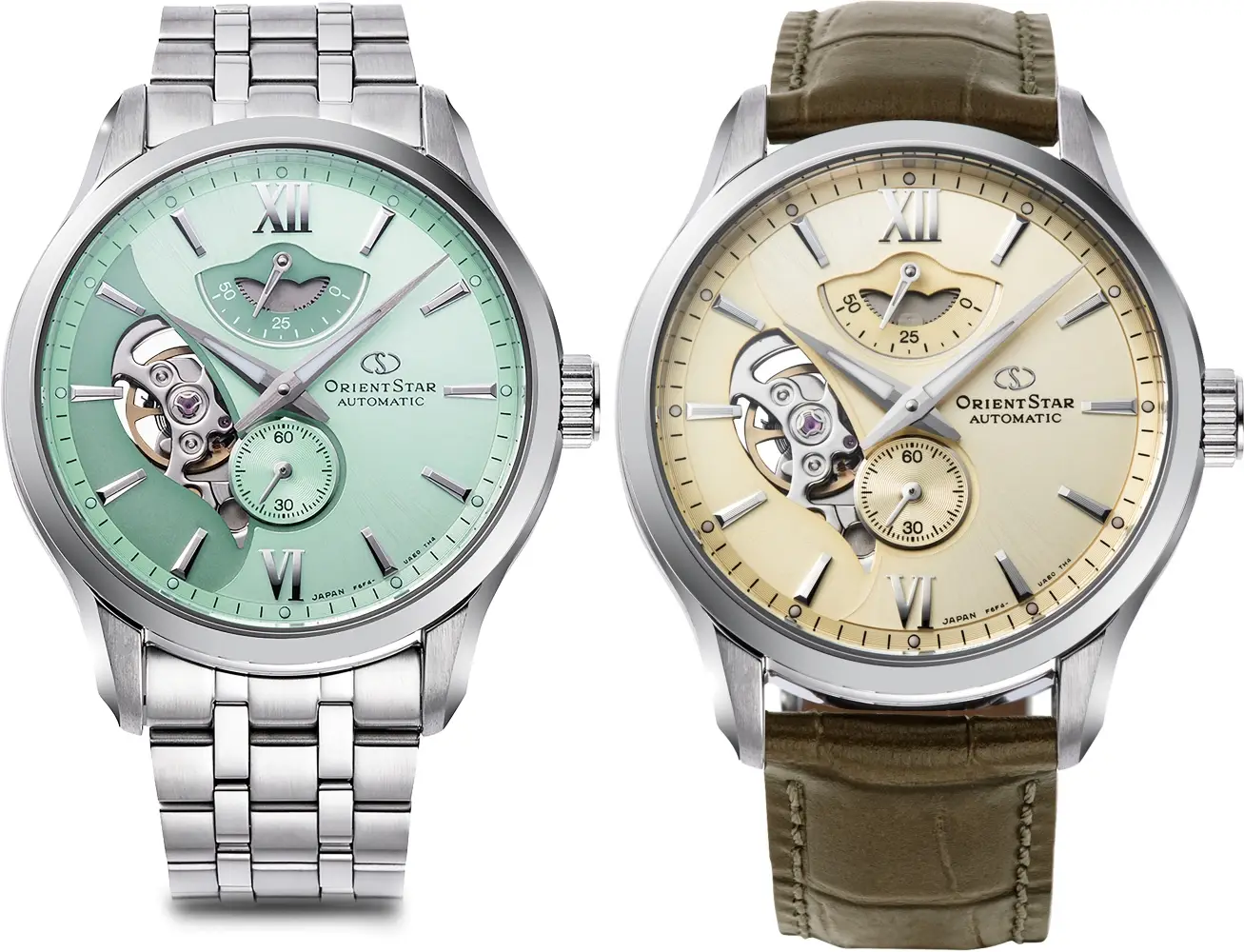 Orient Star Contemporary Date i Layered Skeleton. Kolory i wskazanie rezerwy chodu