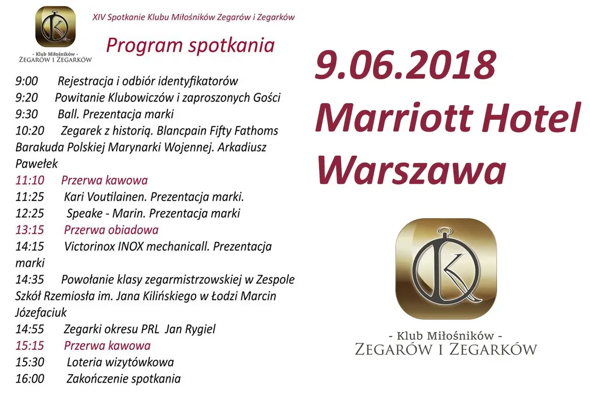 XIV Doroczne Spotkanie Klubu Miłośników Zegarów i Zegarków. 9.06.2018