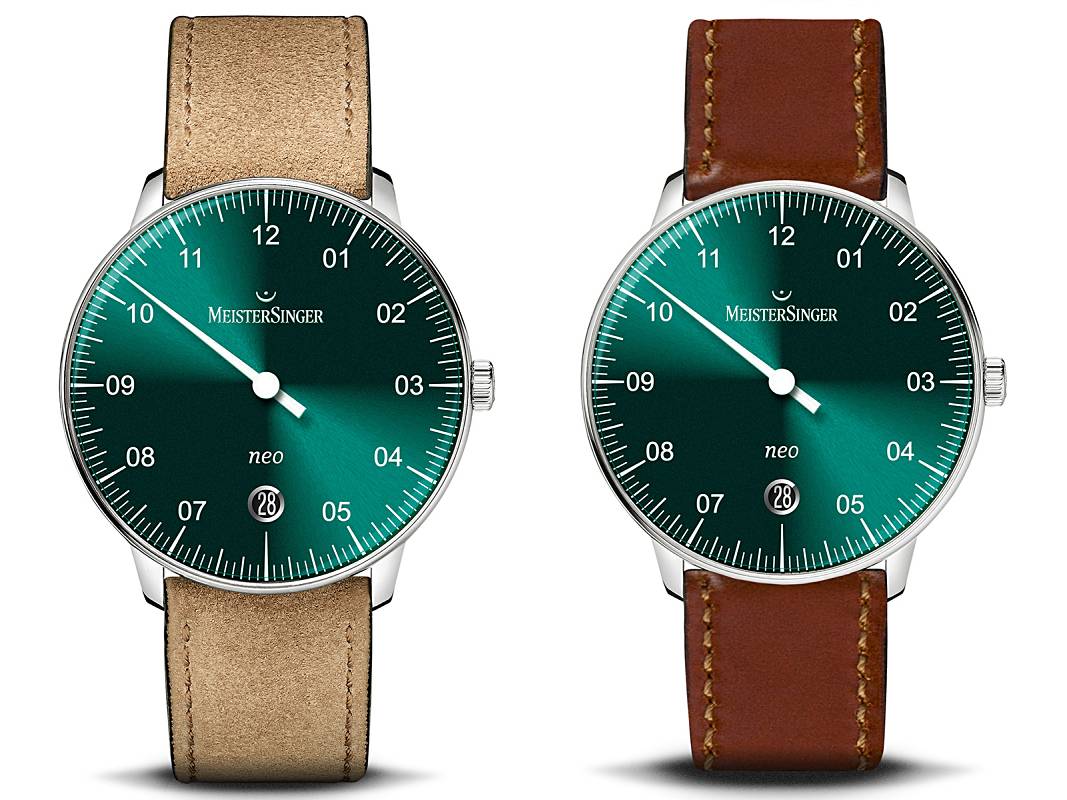 Nowe zegarki MeisterSinger Neo 36 i Neo 40 z tarczami w kolorze zielonym