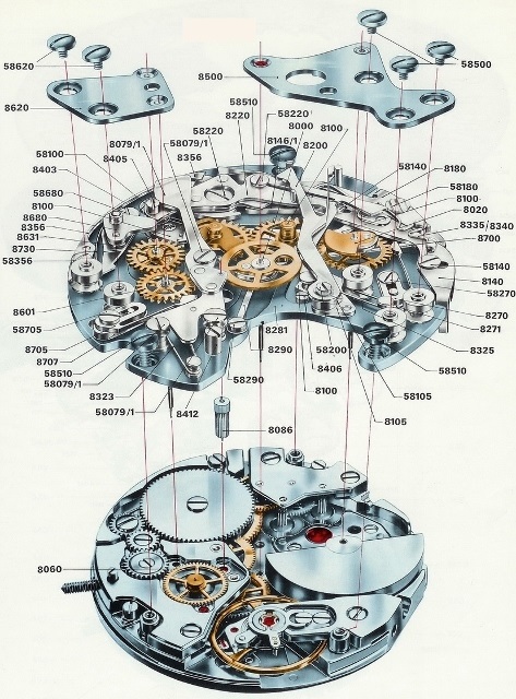 1969 - Zegarek ze stoperem i automatycznym naciągiem z mikrorotorem (konstrukcja modułowa)