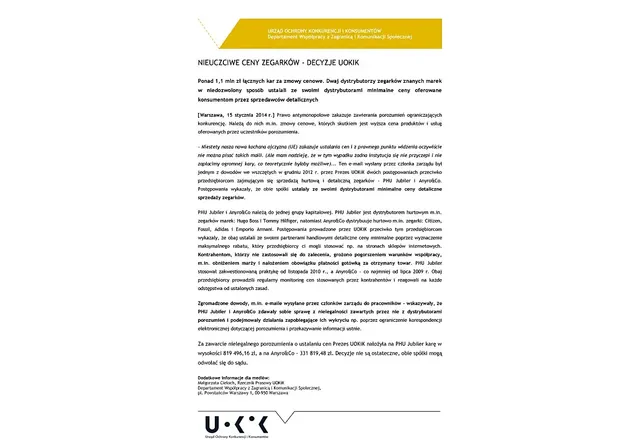 UOKiK i zegarkowe ceny